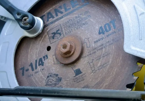 A close up of a circular saw blade, concrete cutting in Greenville NC