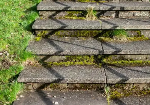 Concrete stairs with grass and shadows, porch steps in Belhaven NC